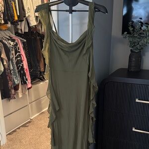 Elegant Olive Green Ruffle Dress